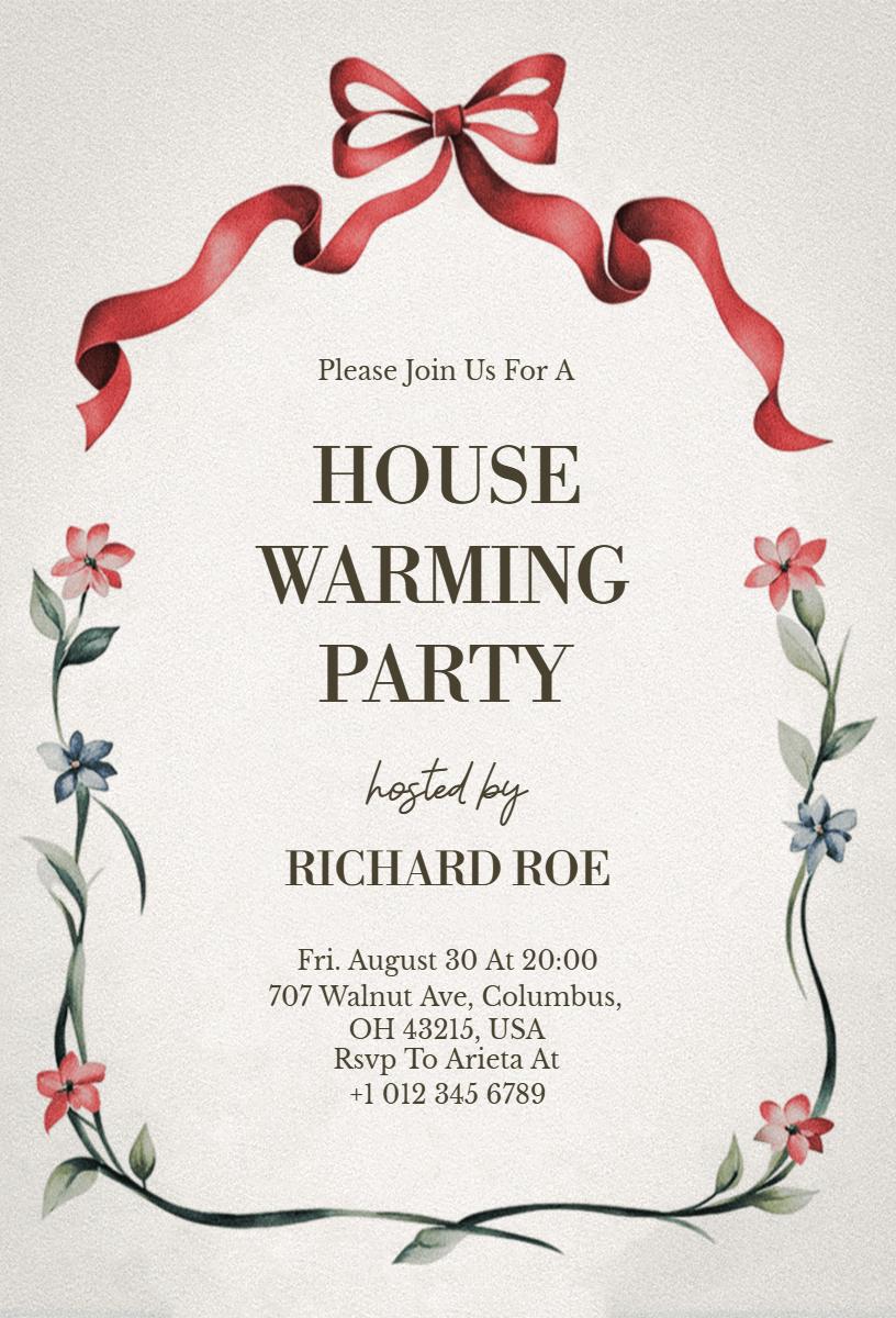 Charming Ribbon Floral Housewarming Party Invitation Template