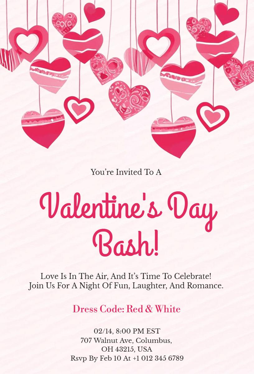 Charming Romantic Valentine's Day Bash Celebration Invitation Template