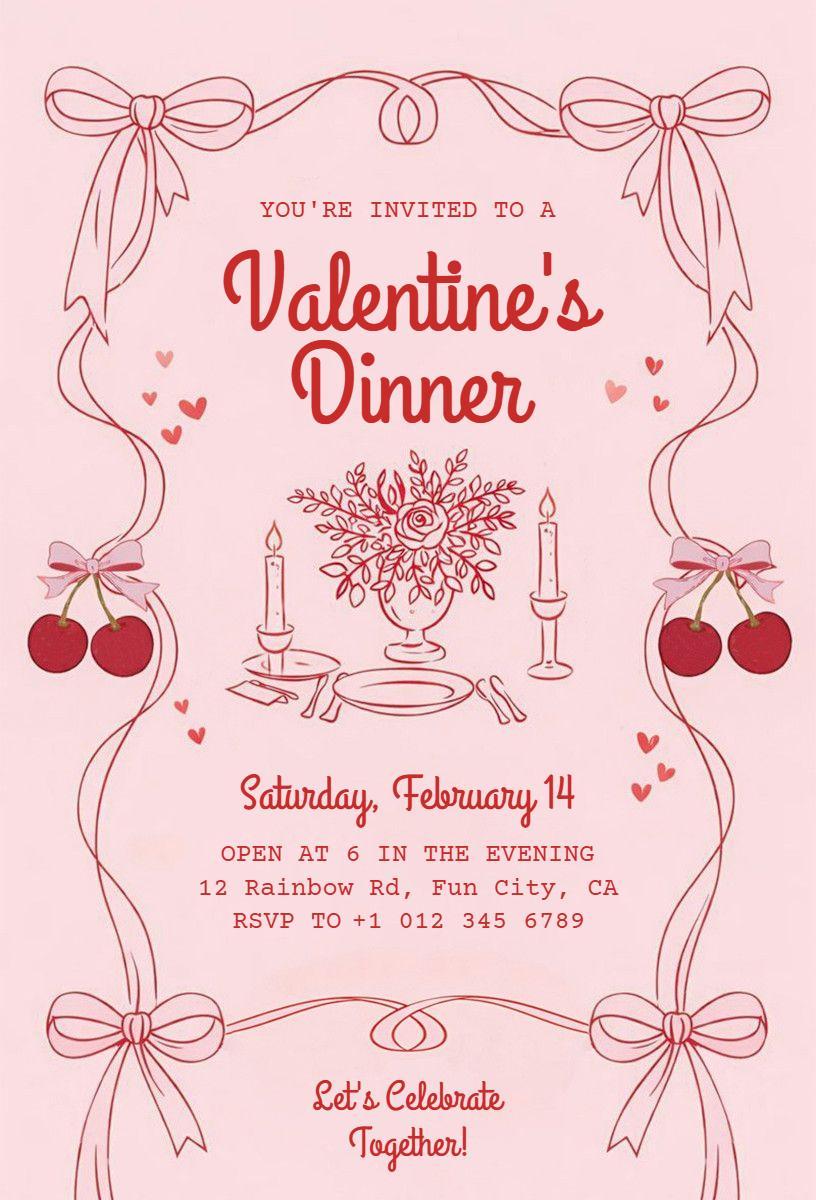 Charming Romantic Valentine's Day Dinner Invitation Template