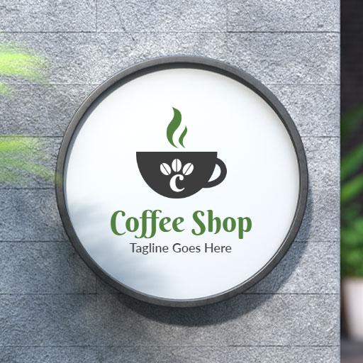 Charming Round Coffee Shop Sign Mockup Displaying Fresh Brews Logo Template