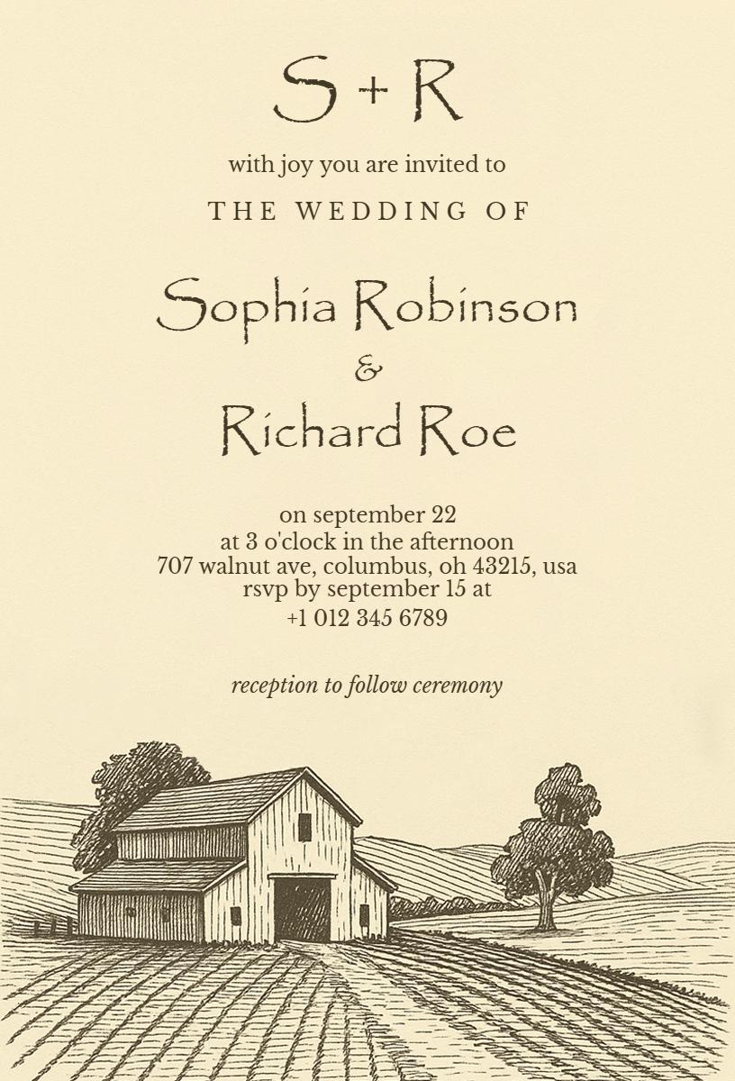 Charming Rustic Barn Vintage Wedding Celebration Invitation Template