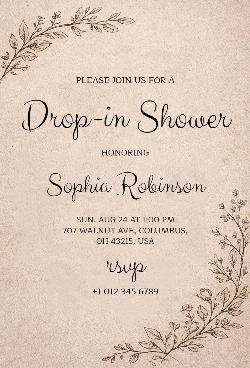 Charming Rustic Drop-in Shower Celebration Invitation Template