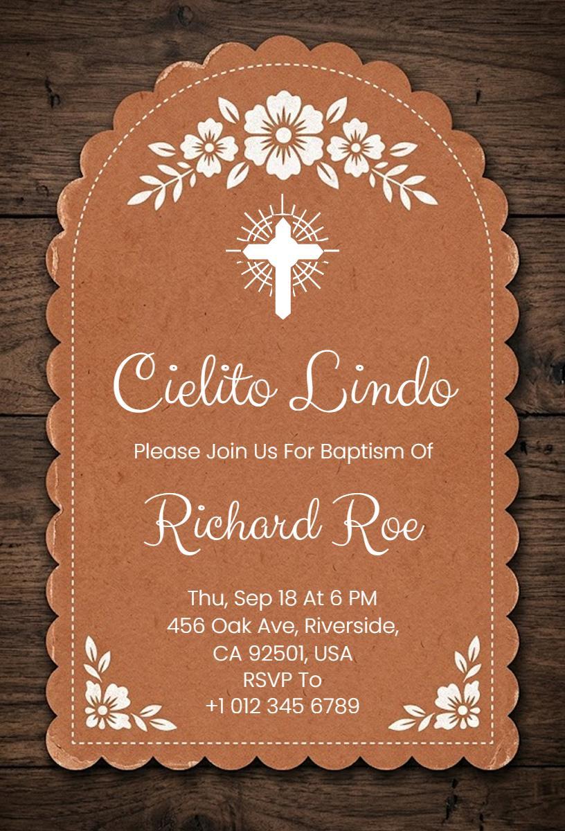 Charming Rustic Floral Baptism Celebration Invitation Template