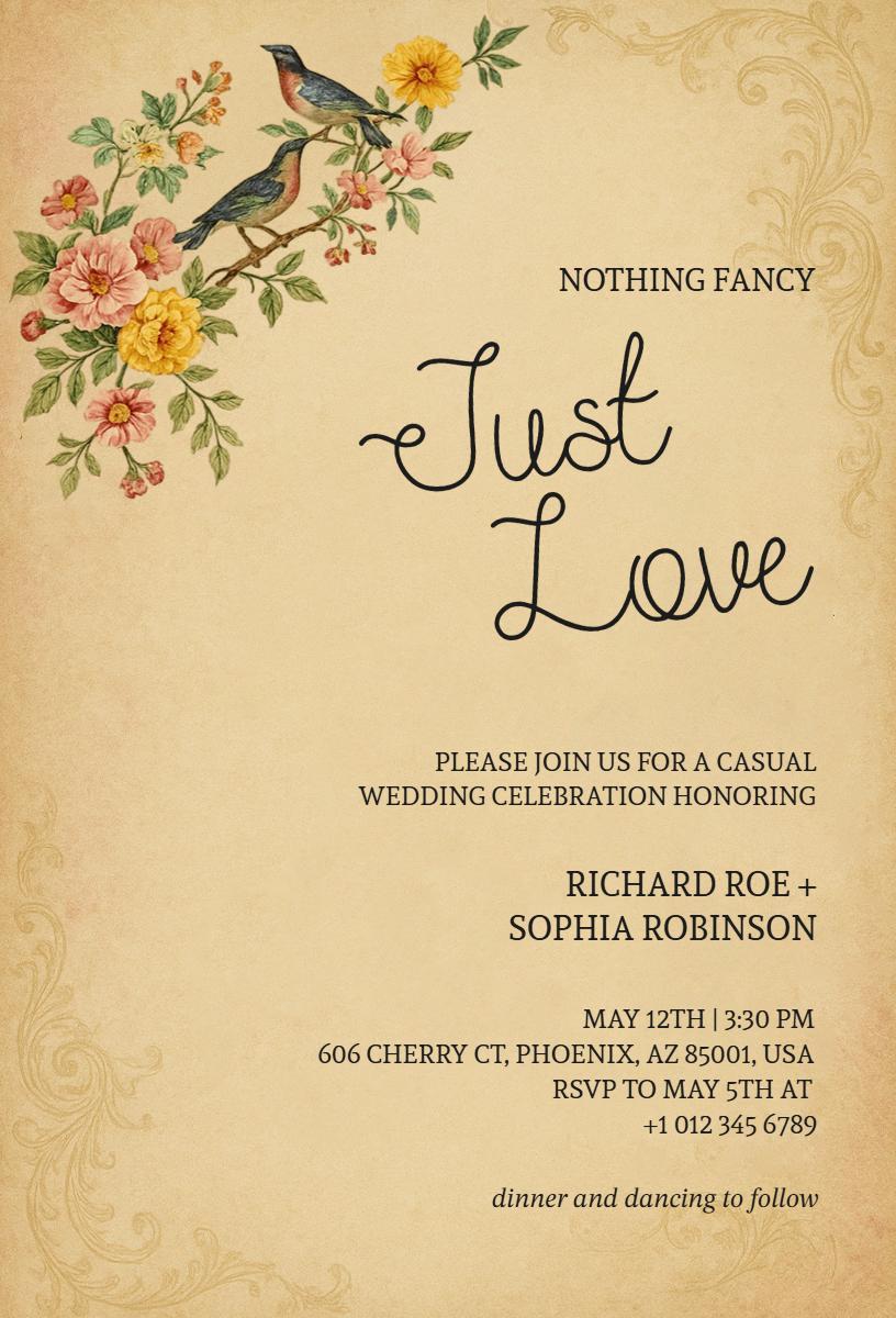 Charming Rustic Floral Casual Wedding Celebration Invitation Template