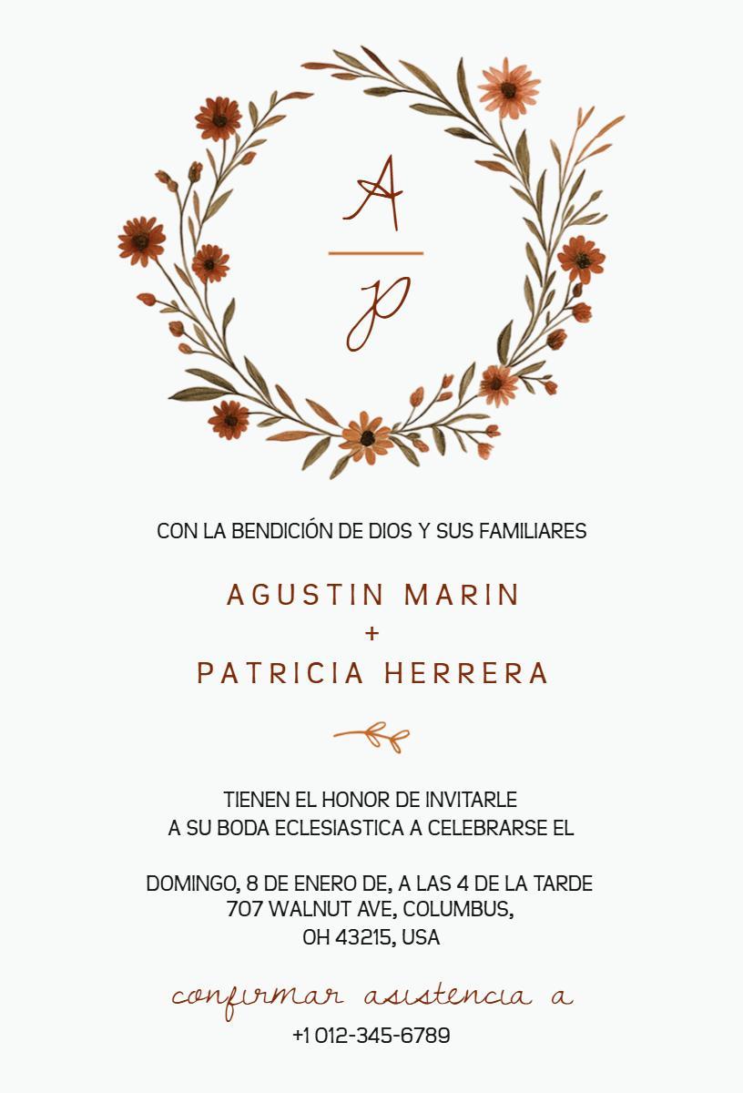 Charming Rustic Floral Spanish Wedding Ceremony Invitation Template