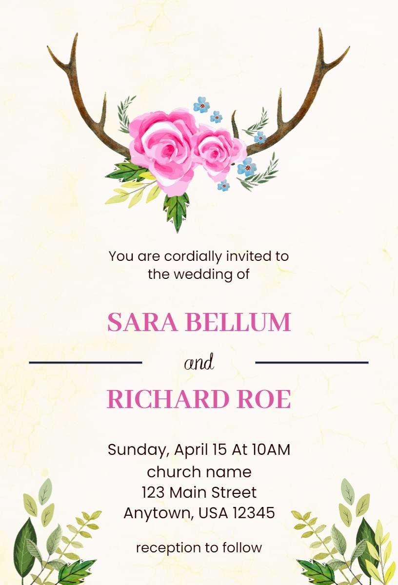 Charming Rustic Floral Wedding Ceremony Invitation Template