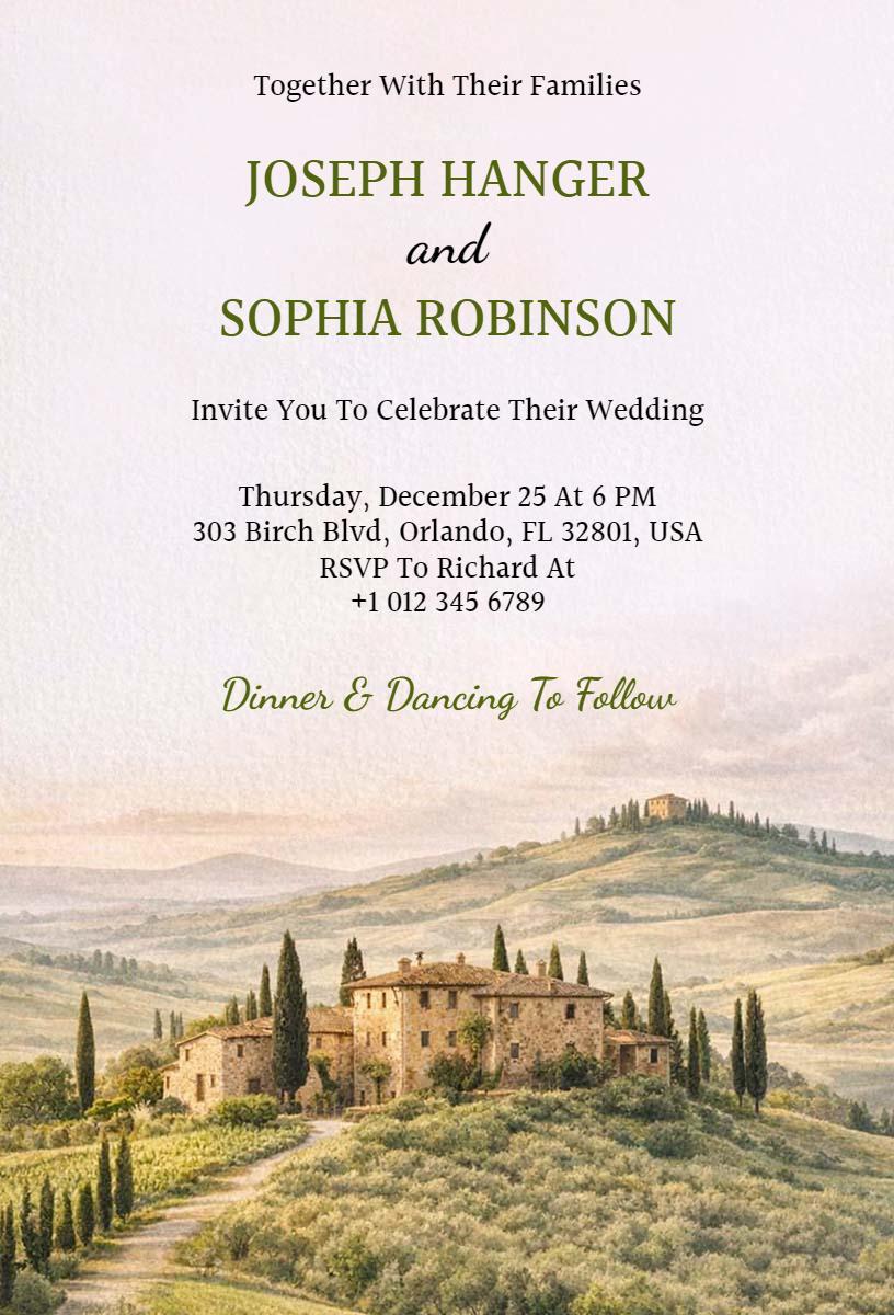Charming Rustic Italian Wedding Celebration Invitation Template