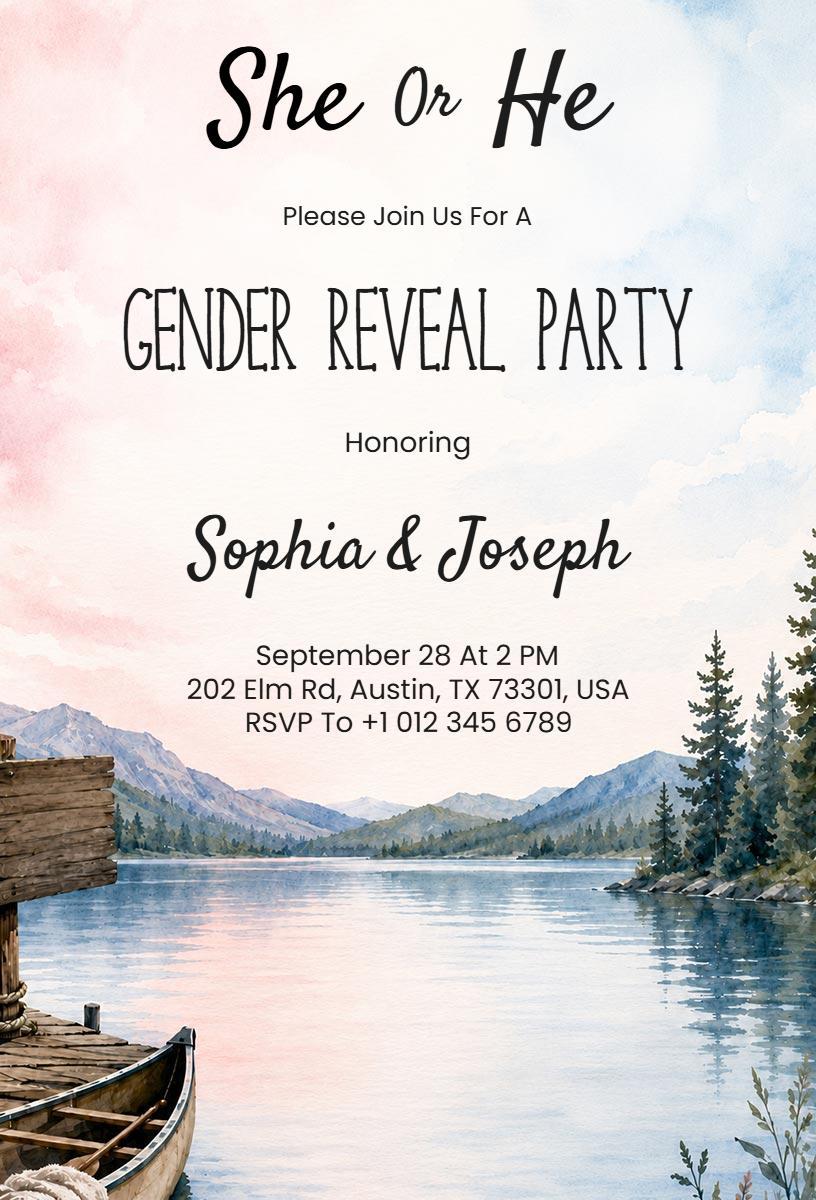 Charming Rustic Mountain Gender Reveal Celebration Invitation Template