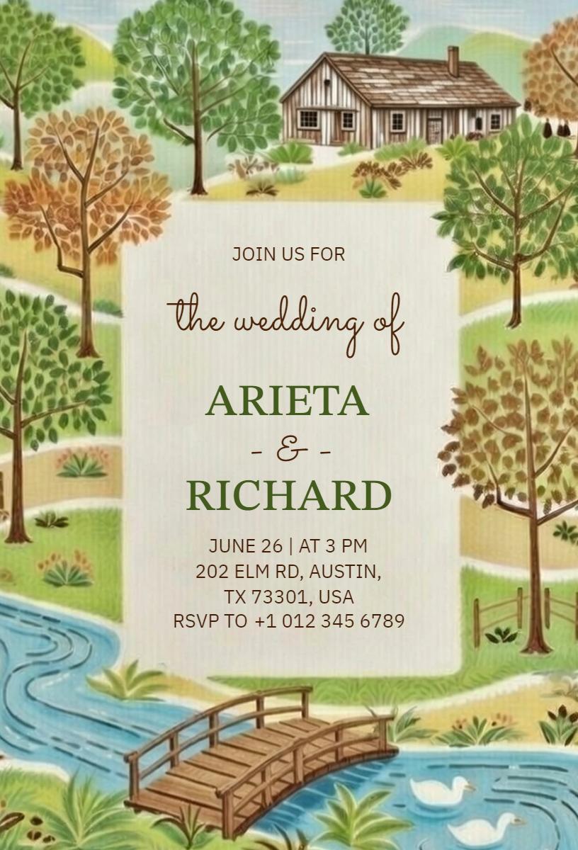 Charming Rustic Nature Destination Wedding Invitation Template