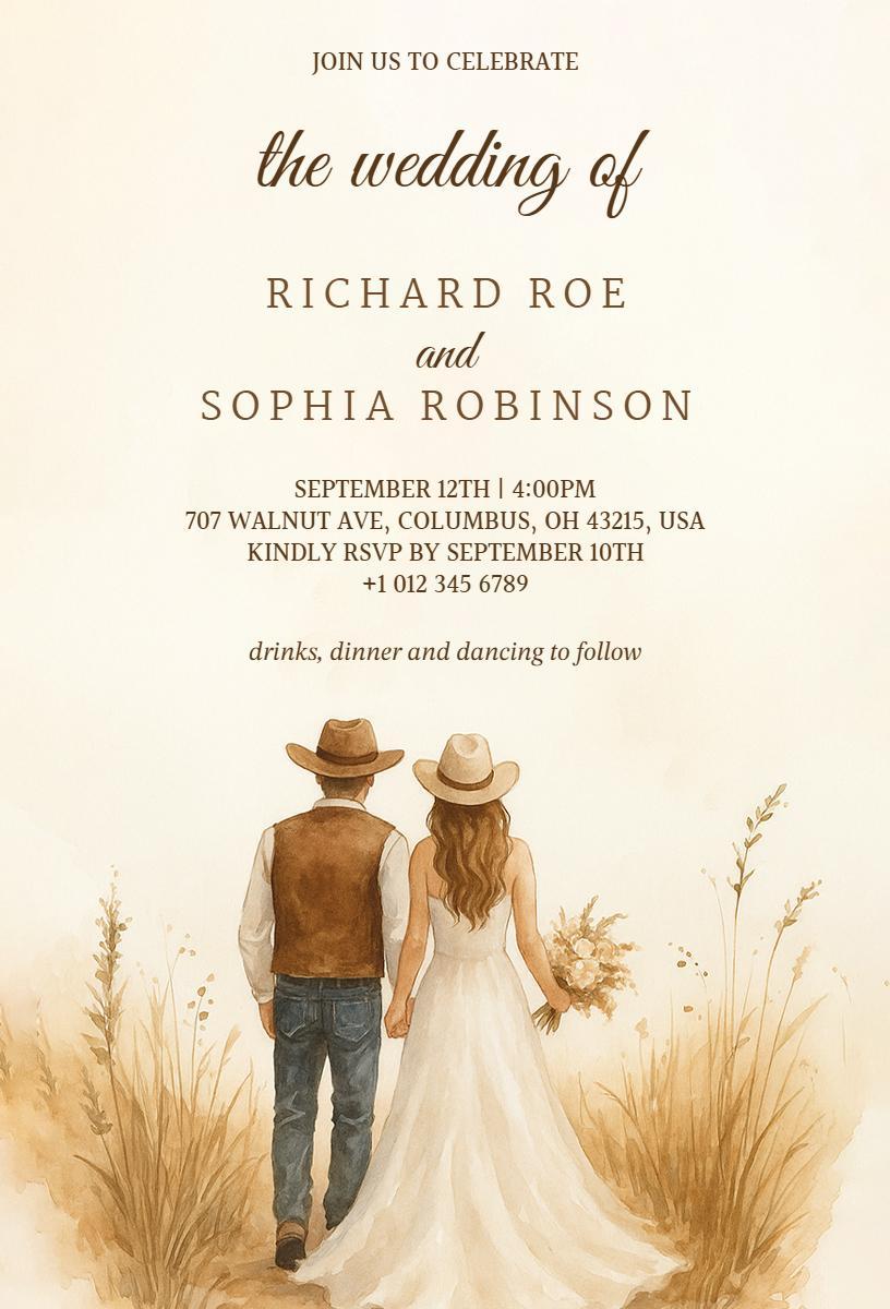 Charming Rustic Western Wedding Celebration Invitation Template