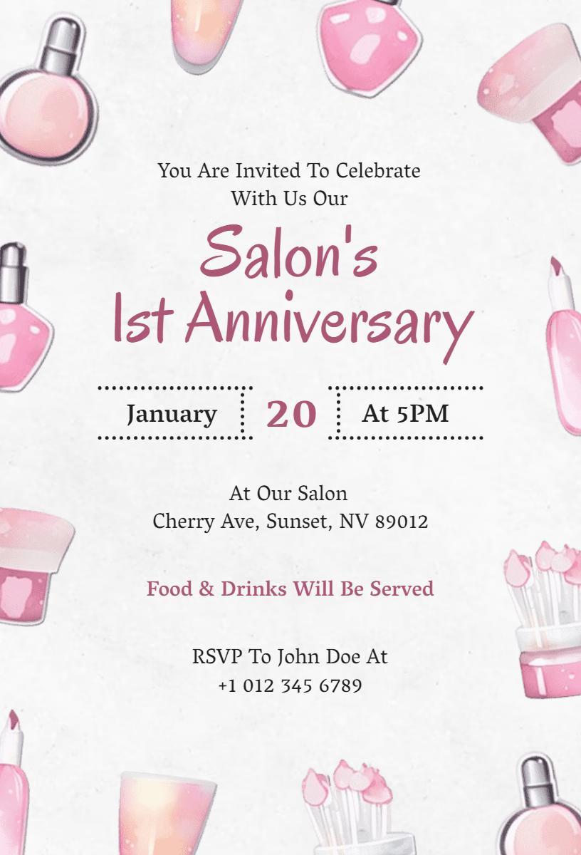 Charming Salon First Anniversary Celebration Invitation Template