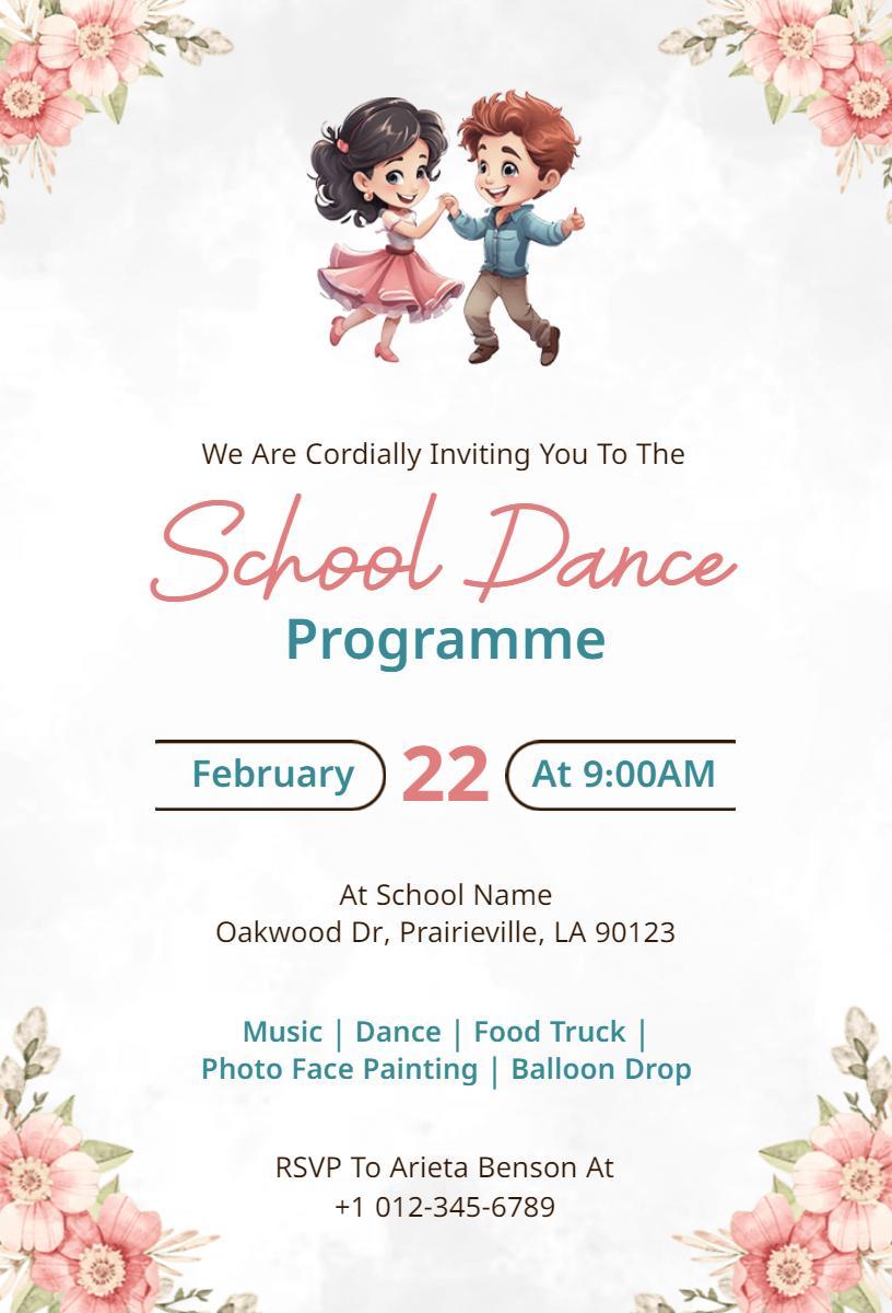 Charming School Dance Celebration Programme Invitation Template