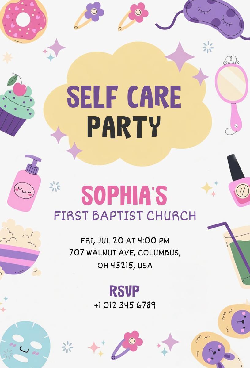 Charming Self Care Wellness Relaxation Party Invitation Template