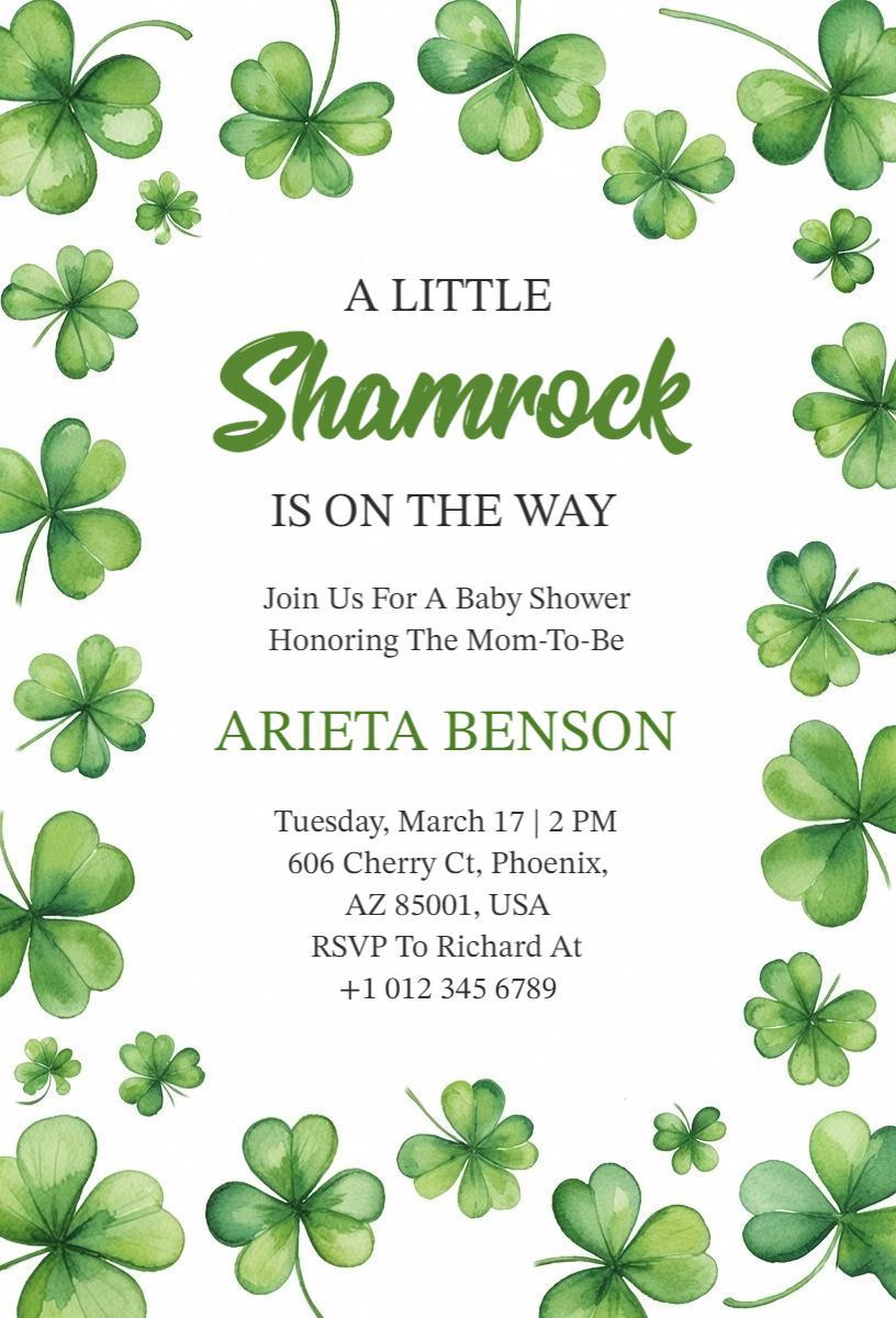 Charming Shamrock Baby Shower Celebration Invitation Template