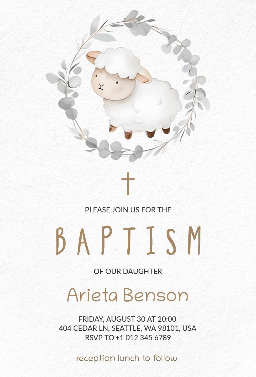 Charming Sheep-Themed Baptism Celebration Invitation Template
