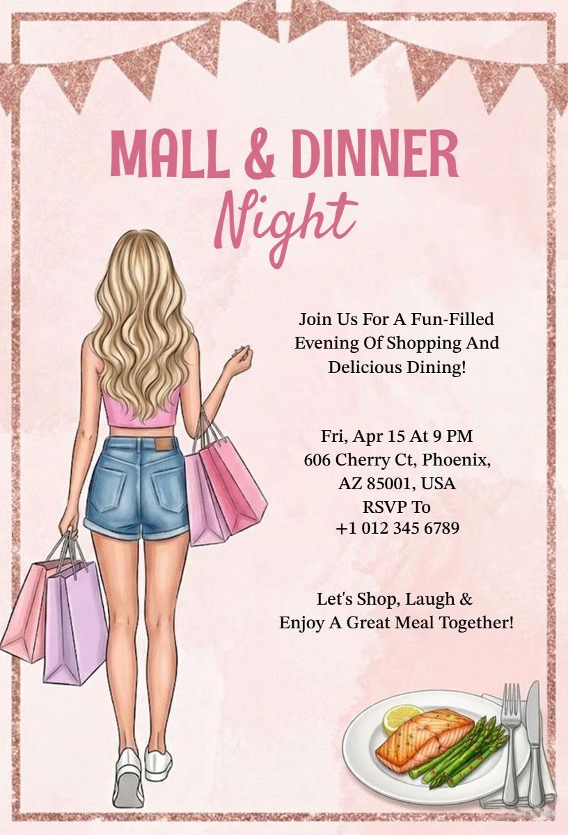 Charming Shopping Evening Dinner Party Invitation Template