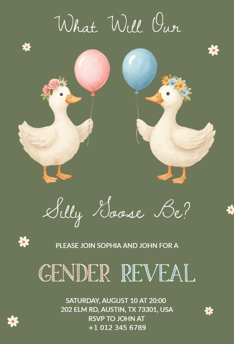 Charming Silly Goose Gender Reveal Celebration Invitation Template