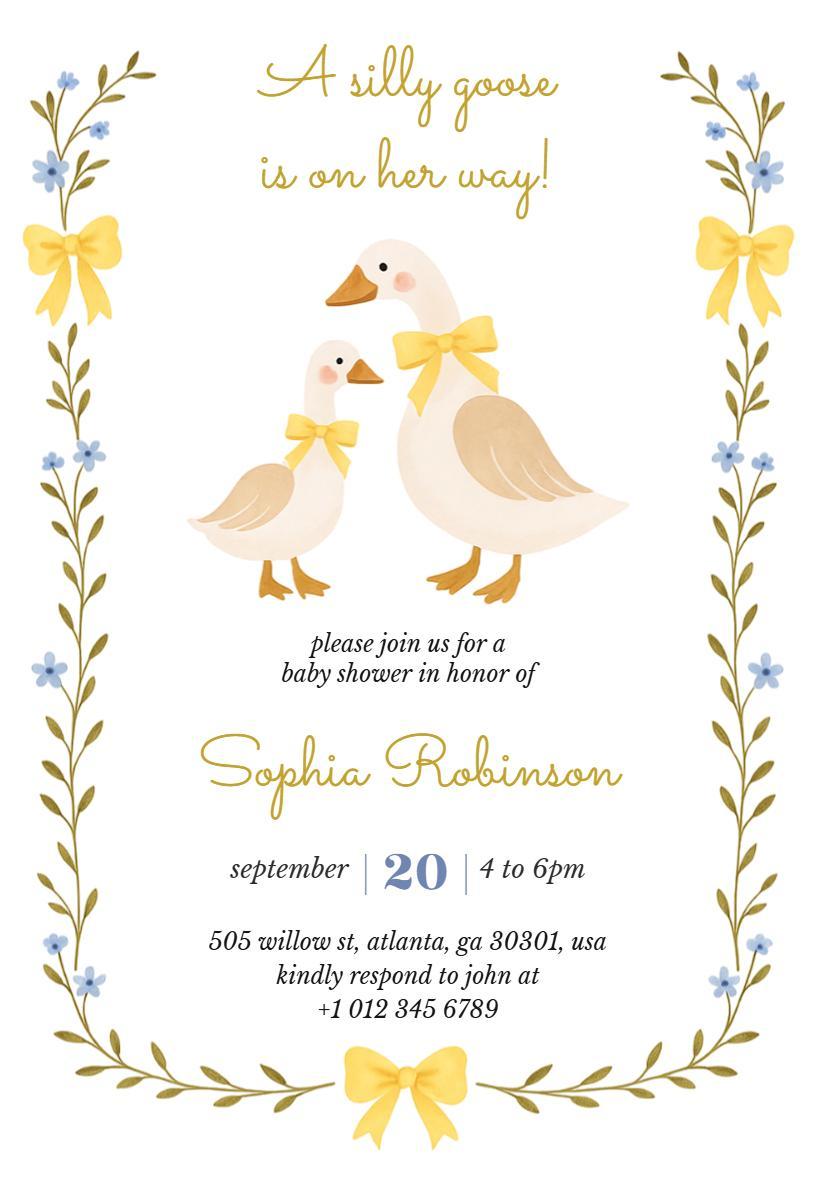 Charming Silly Goose Theme Baby Shower Invitation Template