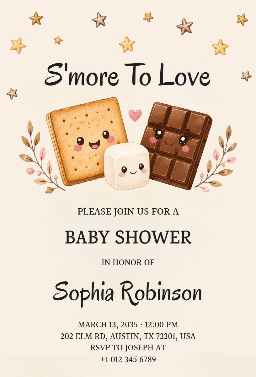 Charming S'mores Themed Baby Shower Celebration Invitation Template