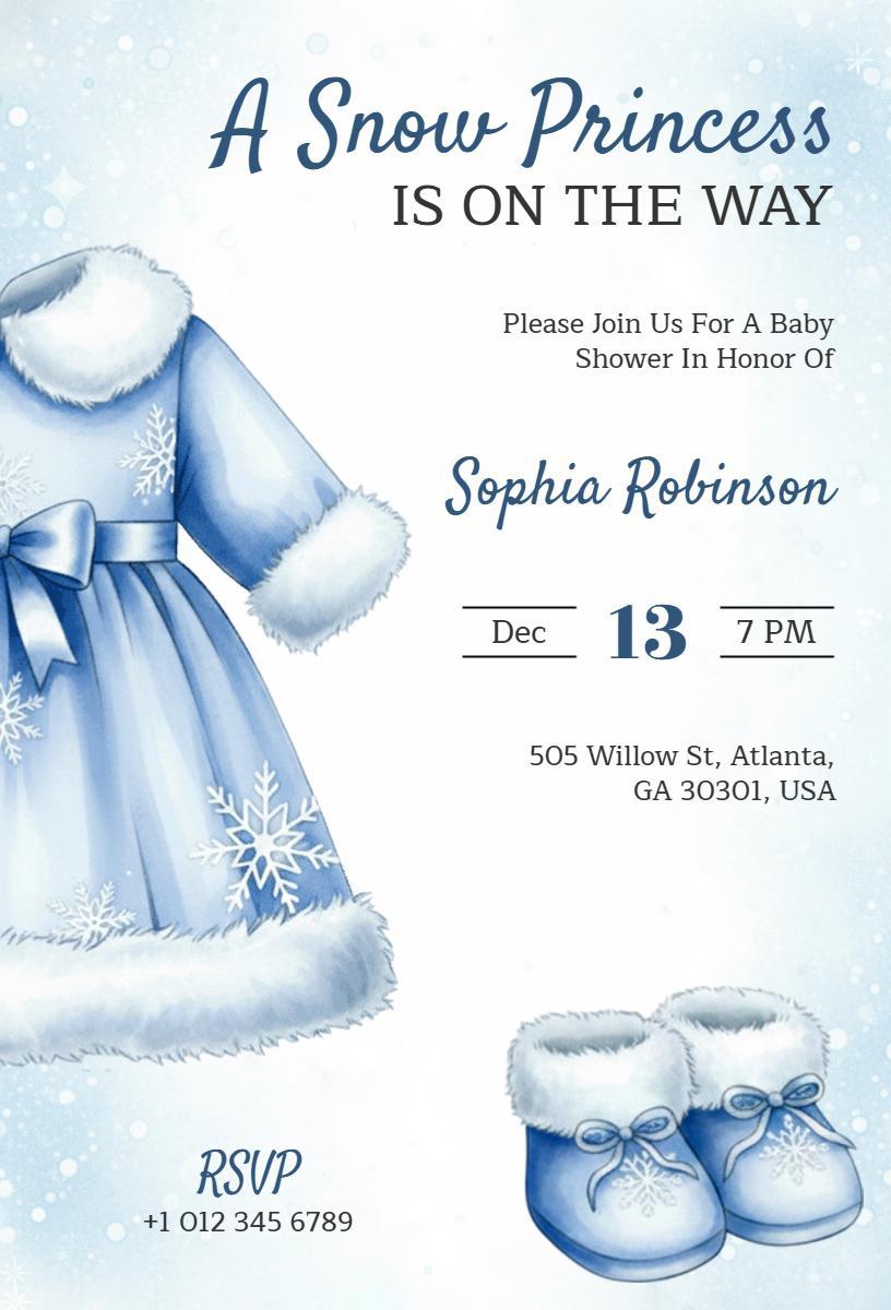 Charming Snow Princess Winter Baby Shower Invitation Template