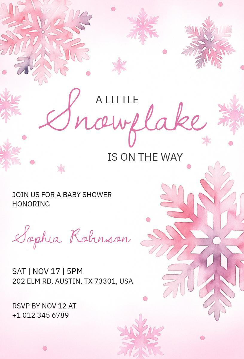 Charming Snowflake Winter Baby Shower Celebration Invitation Template