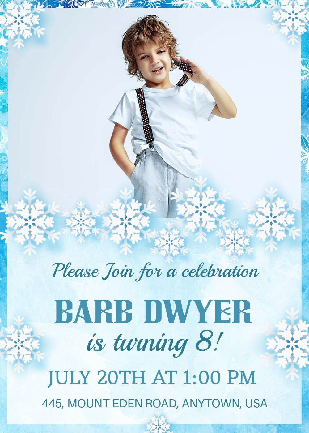 Charming Snowflake Winter Photo Birthday Celebration Invitation Template