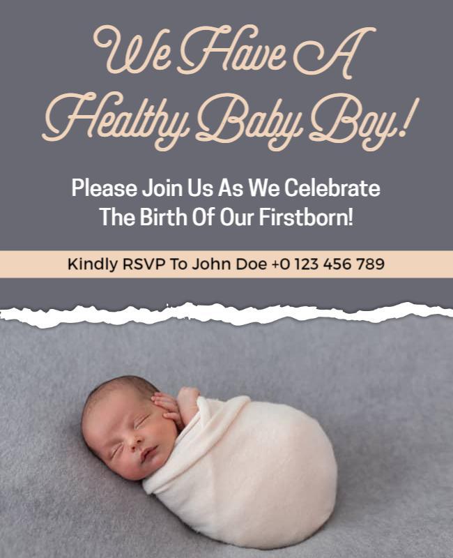 Charming Soft Colors Baby Boy Arrival Celebration Poster Template