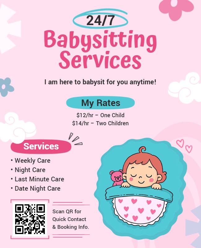 Charming Soft Pink Childcare Services Information Flyer Template