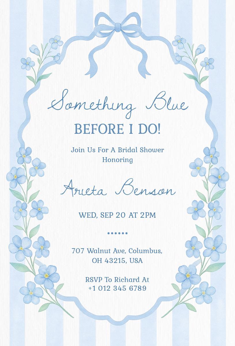 Charming Something Blue Bridal Shower Celebration Invitation Template