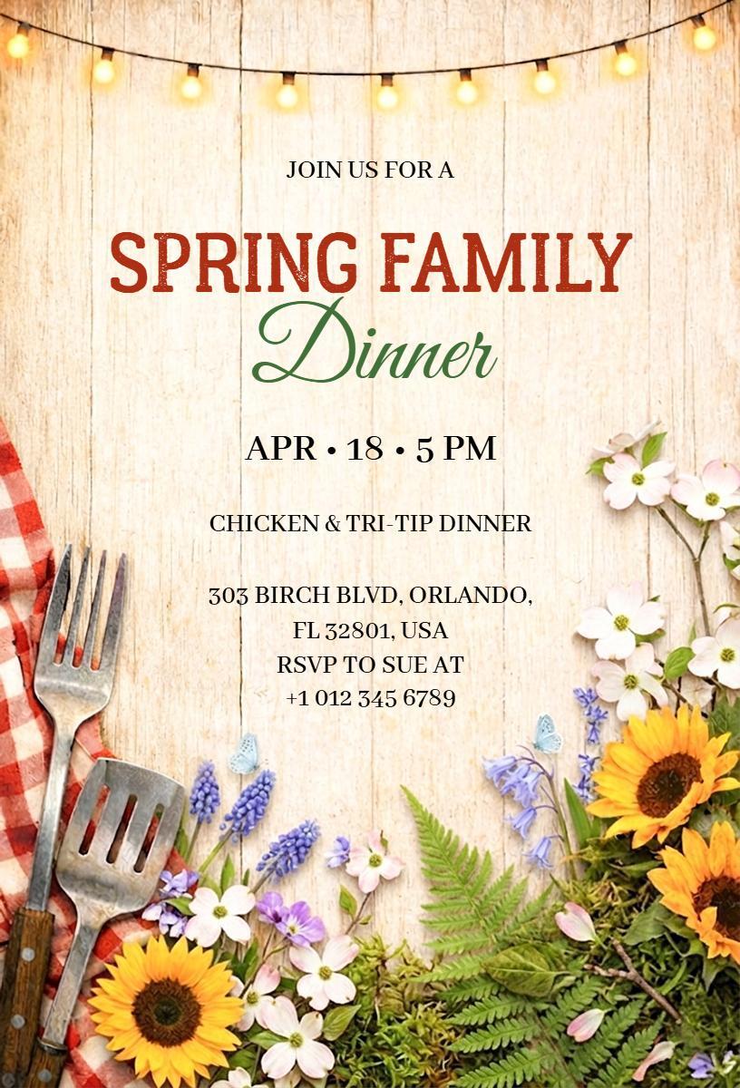 Charming Spring Family Dinner Gathering Invitation Template