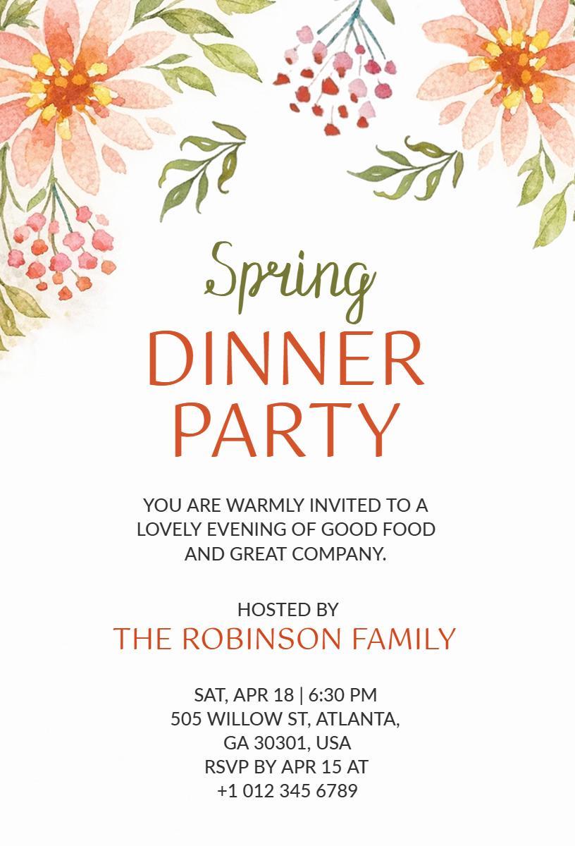 Charming Spring Floral Dinner Party Invitation Template
