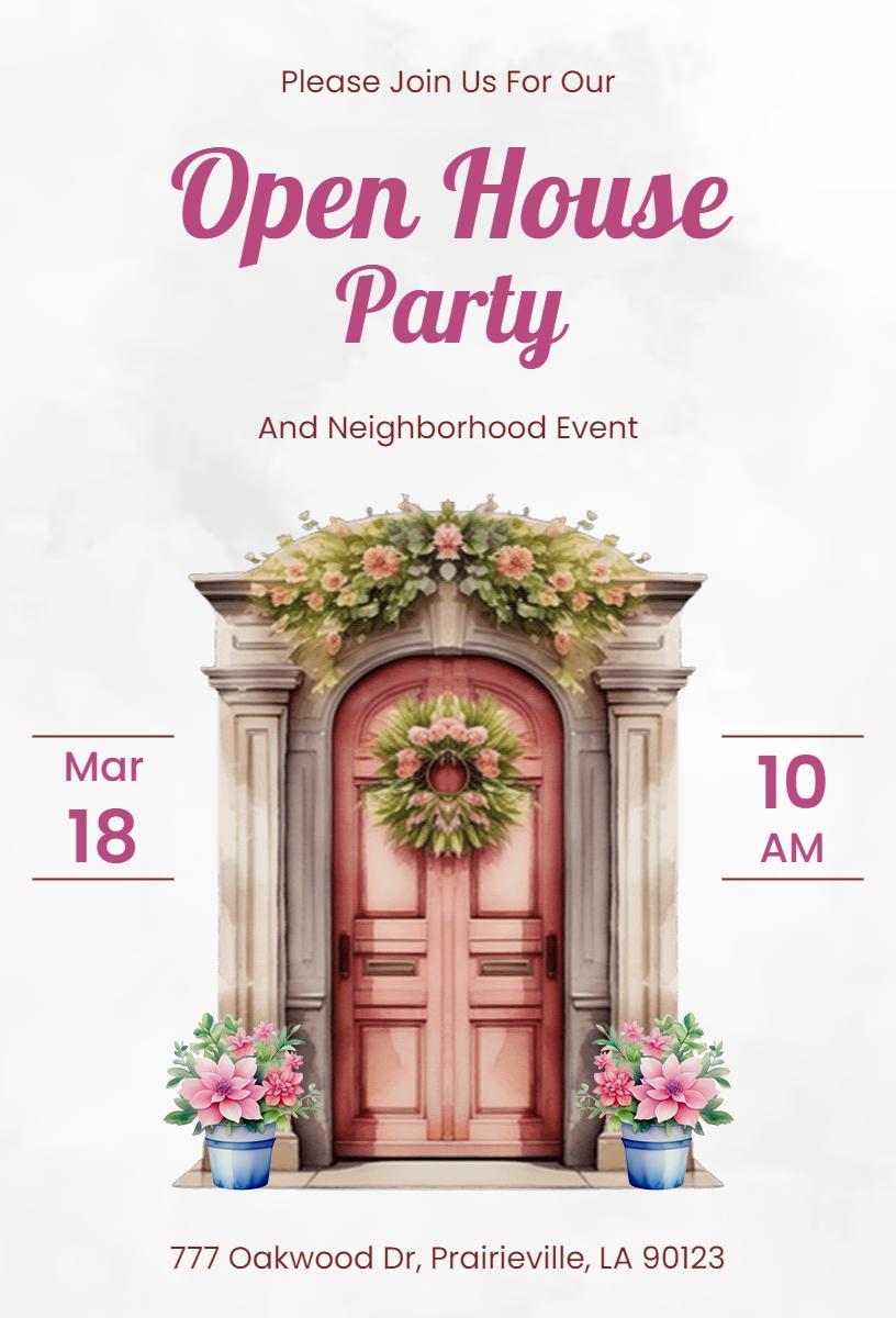 Charming Spring Open House Neighborhood Event Invitation Template