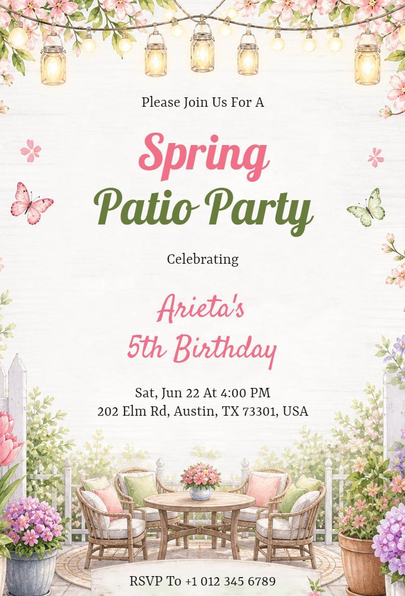 Charming Spring Patio Party Celebration Invitation Template