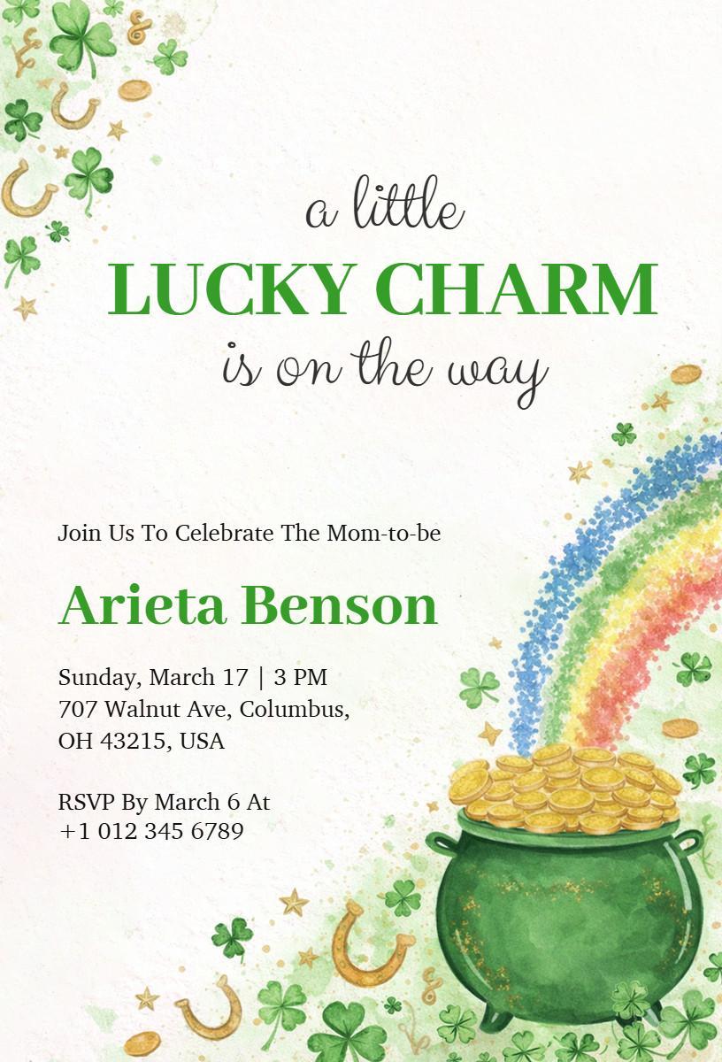 Charming St. Patrick's Day Baby Shower Celebration Invitation Template