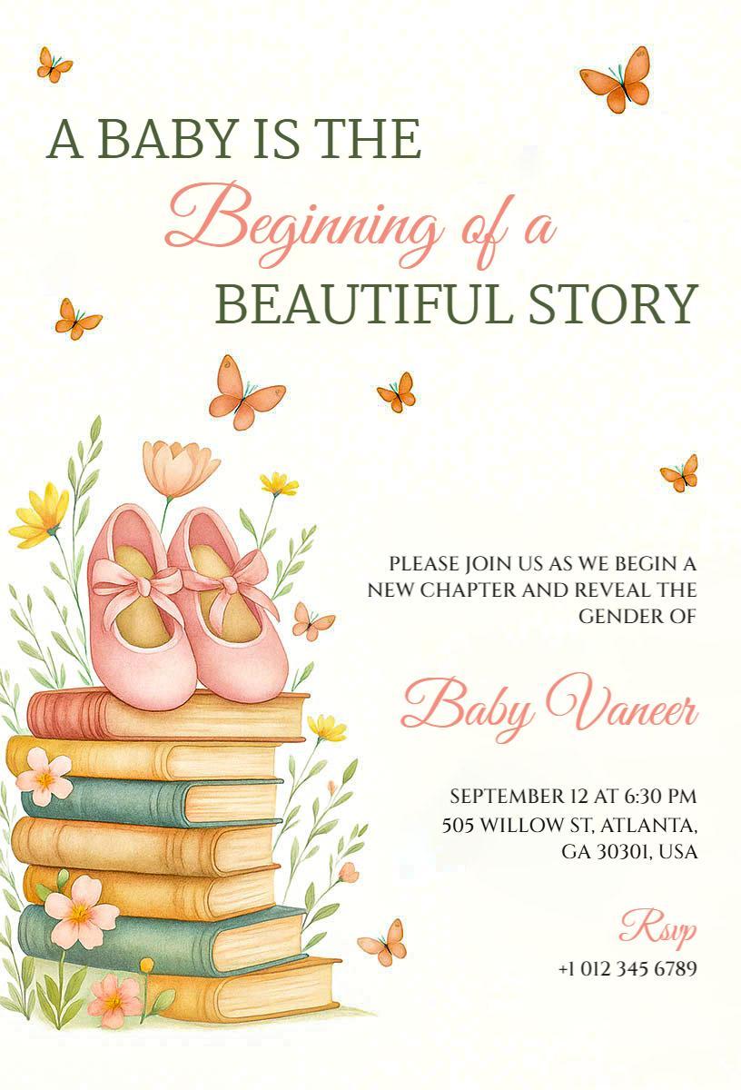 Charming Storybook Baby Gender Reveal Celebration Invitation Template