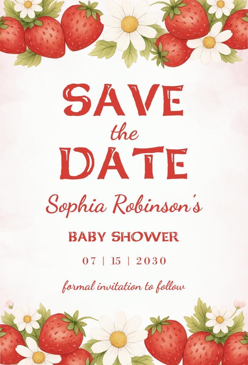 Charming Strawberry Themed Baby Shower Invitation Template