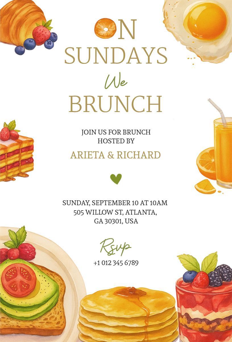 Charming Sunday Brunch Gathering Celebration Invitation Template