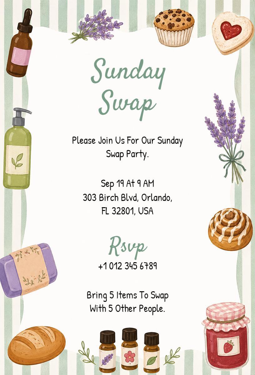 Charming Sunday Swap Gathering Fun Party Invitation Template