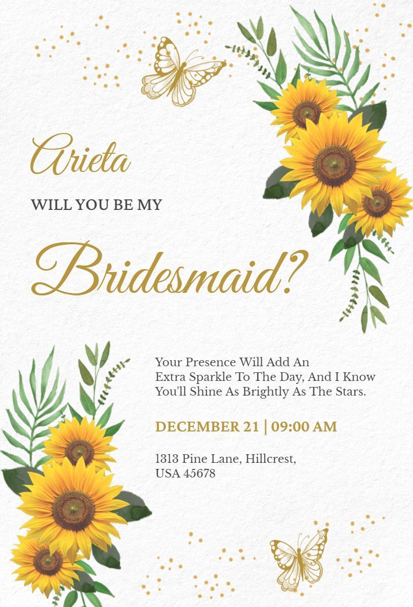 Charming Sunflower Bridesmaid Invitation Wonder Template