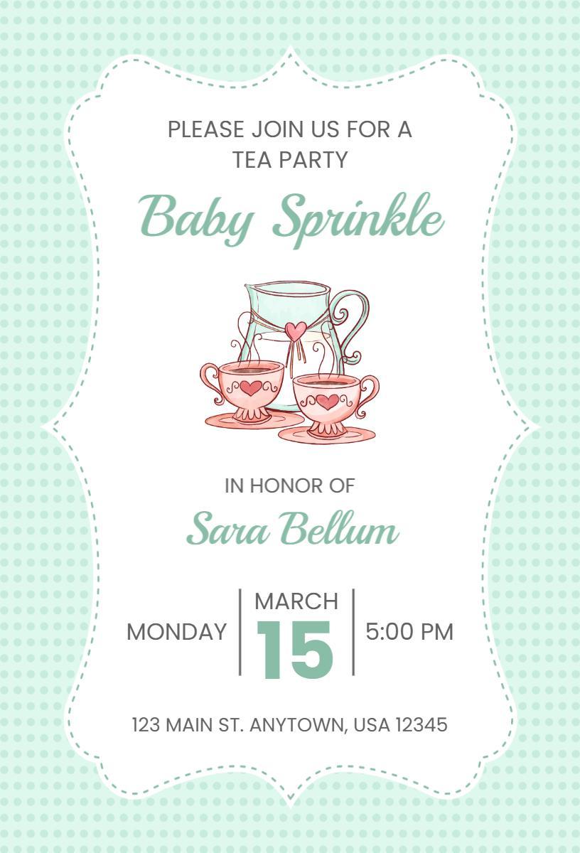 Charming Tea Party Baby Sprinkle Celebration Invitation Template