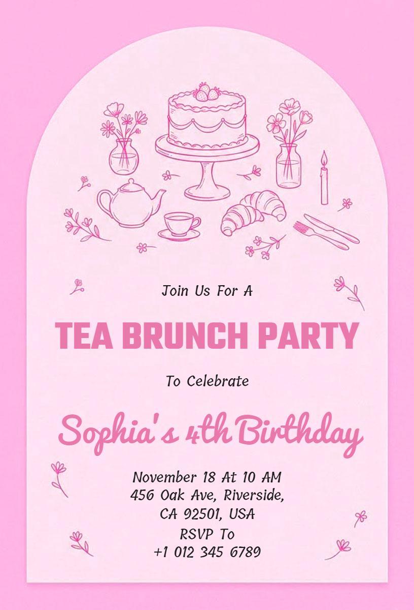 Charming Tea Party Birthday Celebration Brunch Invitation Template