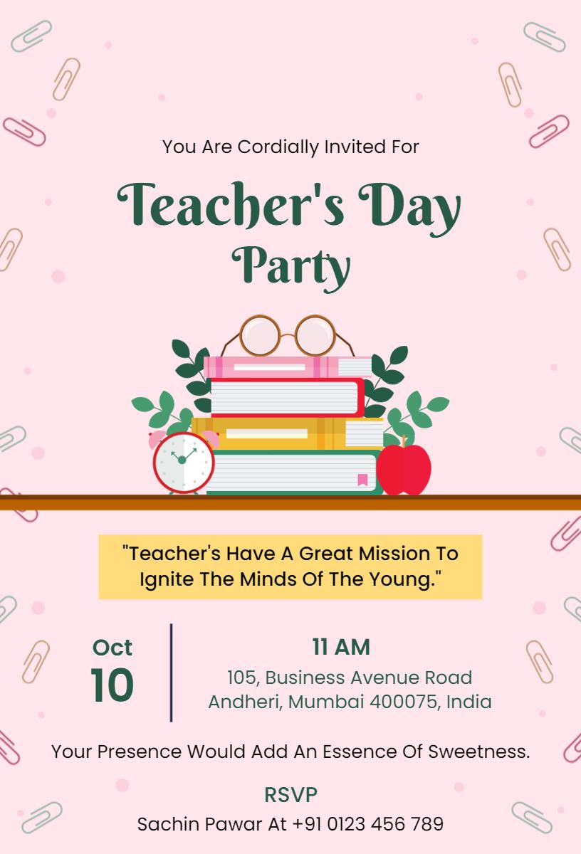 Charming Teacher's Day Celebration Sweetness Party Invitation Template