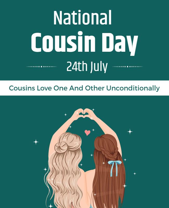 Charming Teal Cousin Day Celebration Poster Template
