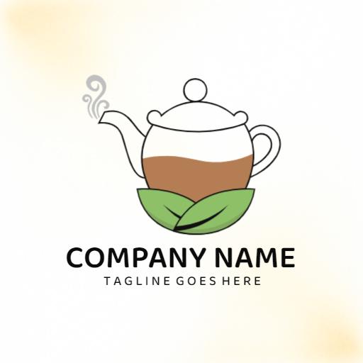 Charming Teapot with Steaming Brew and Leafy Accents Logo Template