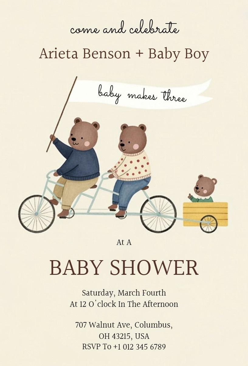 Charming Teddy Bear Adventure Baby Shower Invitation Template