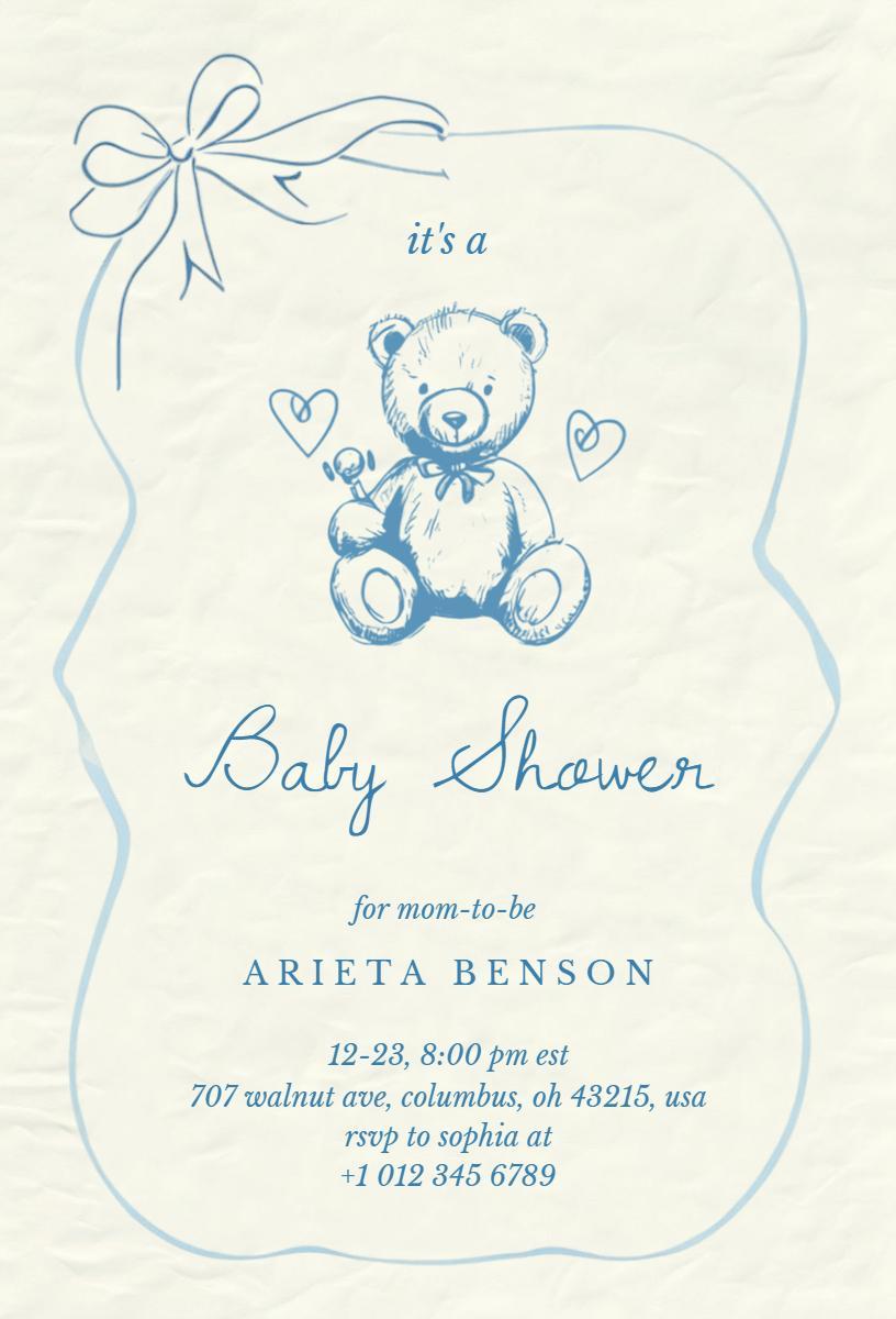 Charming Teddy Bear Blue Baby Shower Celebration Invitation Template