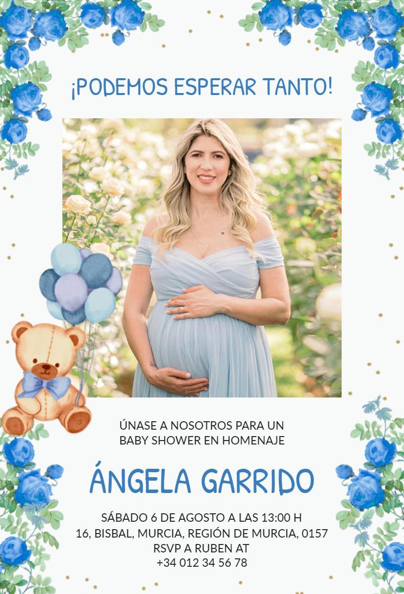 Charming Teddy Bear Floral Baby Shower Celebration Invitation Template
