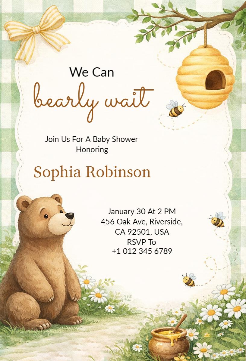 Charming Teddy Bear Sweet Baby Shower Celebration Invitation Template