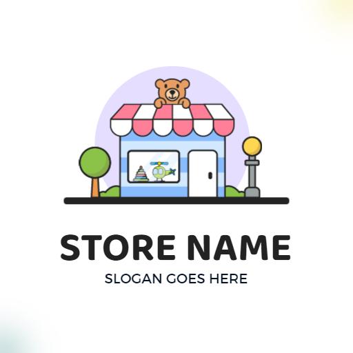 Charming Toy Shop with a Cute Bear and Colorful Storefront Logo Template