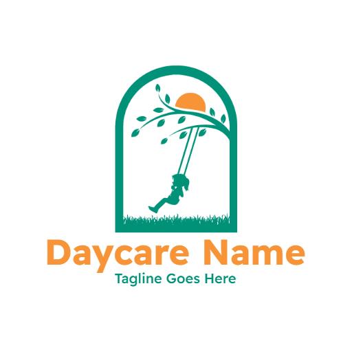 Charming Tree with Swing Representing Joyful Daycare Logo Template